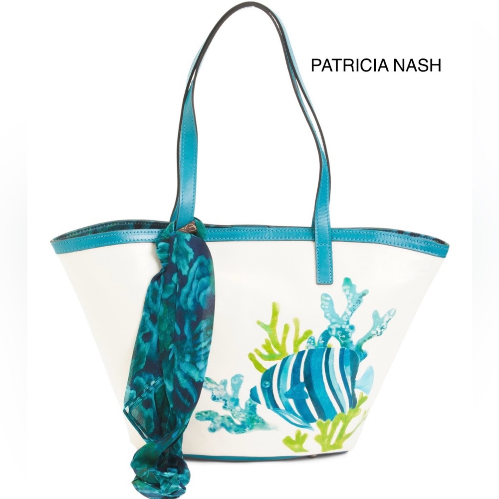 NWT Patricia Nash Leather Marconia Tote With Scarf In Fish Motif